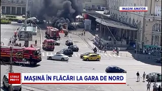 O mașină a luat foc la Gara de Nord din București