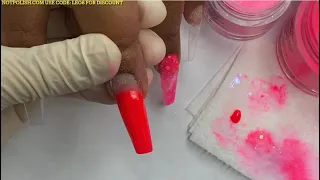 Acrylic Nail Pink Color | Marble Ombre Glitter | Nails Art Tutorial |