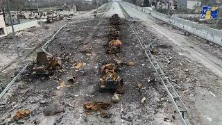 Уничтоженная колона российских войск на Житомирской трассе Березовка Киевская область 05.04.2022