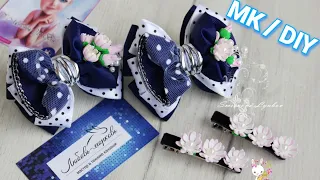 Нежные бантики с веткой цветов из фоамирана / МК канзаши / DIY Delicate bows with foamiran flowers