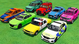 BMW, CHEVROLET, DODGE, DACIA, RANGE ROVER, AUDI POLICE CARS TRANSPORTING WITH MAN TRUCKS ! FS22