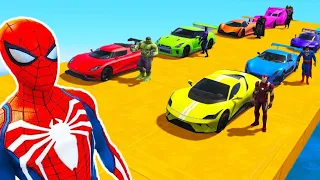 Spiderman and Friends | Superheroes - Cars and Motorcycles Ragdoll with Hungry Sharks Over Sea | RKF