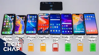 OnePlus 6T vs Mate 20 Pro vs Note9 vs Pixel 3 XL vs iPhone XS / XR BATTERY Test! | The Tech Chap