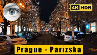 Prague🎄Pařížska Street, Old Town Square, Christmas tree🎄Night walking tour  🇨🇿 4K HDR ASMR