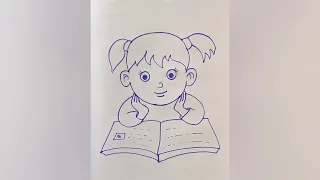small girl reading drawings // ketch girl reading book drawing // girl book reading drawing.