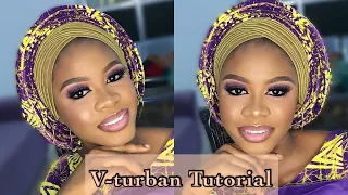 How To Tie V pleated Rawsilk with Ankara Turban| V pleated Turban| Turban Tutorial