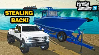 STEALING BACK OUR BOAT! (PART 2 - LAKE HOUSE ROBBERY) | Farming Simulator 22