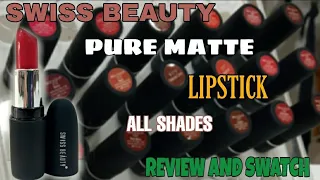 SWISS BEAUTY PURE MATTE LIPSTICKS SWATCH || affordable lipstick Rs. 229|| #SWISSBEAUTY