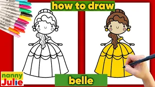 How to draw kawaii princess BELLE | Beauty and the Beast  | Nanny Julie