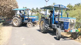 Swaraj 744 FE Tractor and John Deere Tractor Pulling Heavy Load Sugarcane Trailer