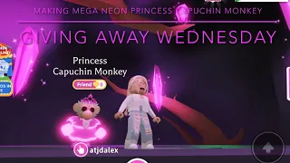 Giveaway for MEGA NEON Legendary Princess Capuchin Monkey in adopt me Wednesday. 4% chance last time