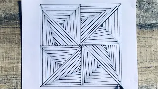 Freehand Geometric illusion drawing//satisfying cool line drawing//3D illusion art//geometric shape