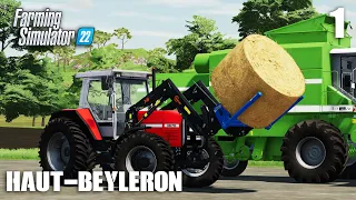 WHEAT Harvesting and BALLING Straw | Animals on Haut-Beyleron | Farming Simulator 22 Timelapse | Ep1