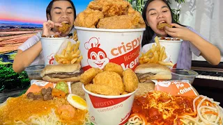 THE NEW JOLLIBEE CHICKEN NUGGETS,BUCKET CHICKENJOY,SPAGHETTI,  PALABOK,BURGER,FRIES, ATBP. MUKBANG