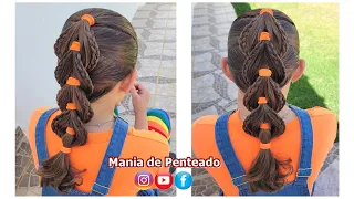 Penteado Fácil de Trança com Tranças e Elásticos | Easy Braid Hairstyle with Elastics for Girls.🥰😍