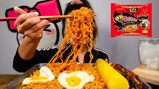 2X NUCLEAR FIRE NOODLES W/ EGGS ft. SPICIEST GREEN ONION KIMCHI IN THE WORLD l MUKBANG