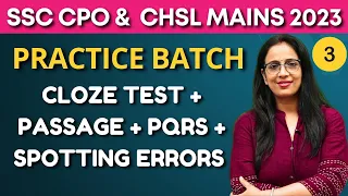 Rapid Revision Batch - 3 | SSC Exams | CGL, ESIC | Cloze Test + Passage + PQRS + Errors | Rani Ma'am