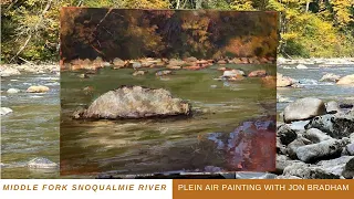 SOFTEN YOUR EYES FOR EDGES Snoqualmie River Fall Colors plein air oil painting with Jon Bradham