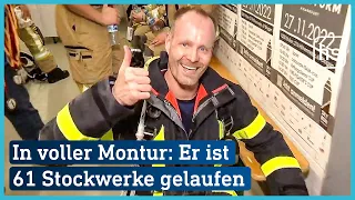 Feuerwehr-Leute laufen Frankfurter Messeturm hoch (SkyRun) | hessenschau