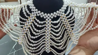 ELEGANT PEARL COLLAR NECKLACE  OR PEARL SHAWL HOW TO MAKE #diy PEARL CAPE#handmade PEARL NECKLACE