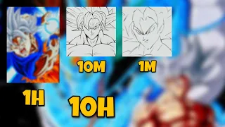 1M 10M 1H 10H Challenge | Drawing GOKU Ultra Instinct Mastered