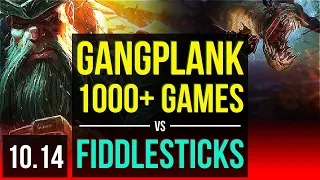 GANGPLANK vs FIDDLESTICKS (TOP) | 4 early solo kills, 1000+ games, KDA 7/1/5 | KR Master | v10.14