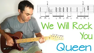Queen - We Will Rock You - Guitar lesson / tutorial / cover with tab