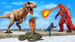 Godzilla đại chiến Trăn Anaconda, Khủng Long Bạo Chúa. Huệ Cake giải cứu rắn đồ chơi thông minh