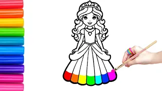 How to Draw Easy Princess in a Attractive Dress | Easy drawing and Coloring for Kids & Toddlers