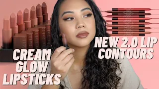 NEW HUDA BEAUTY POWER CREAM GLOW LIPSTICKS + LIP CONTOUR 2.0 | SWATCHES + FIRST IMPRESSION