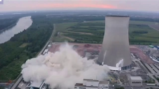 Nuclear towers crumple during demolition, Spectacular moment