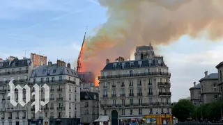 Watch fiery collapse of Notre Dame Cathedral spire