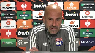 Peter Bosz, Karl Toko-Ekambi - Rangers v Lyon - Pre-Match Press Conference - Europa League