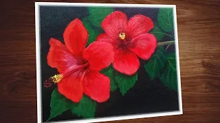 Hibiscus Flowers Acrylic Painting