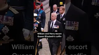 Prince Harry & Prince William Escort Queen Elizabeth's Coffin #shorts