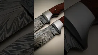 Feather pattern Damascus knives.  #shorts #forged