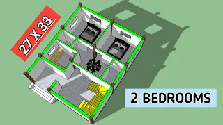 27x33 मे 2 बैडरूम का नक्शा || 2 bhk house plan || 3d house plan || house plan || house map
