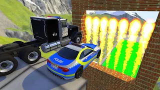 Crazy Vehicle High Speed Car Jump Through Fire In Green Slime Pool Crash - BeamNG.drive Super Jumps