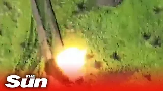 Russian tank is blown up in massive explosion by Ukrainian drone