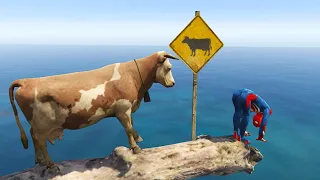 GTA 5 Crazy Ragdoll SPIDERMAN VS COW (EUPHORIA PHYSICS, funny moments, fails)