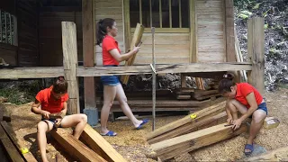 Building Corridors, Wooden Railings - BUILD LOG CABIN, Building Wooden House, Free Bushcraft Farm