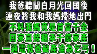 我爸聽聞白月光回國後，連夜將我和我媽掃地出門，不料我媽竟是首富千金！回家直接繼承千億家產，一通電我爸破產淪為乞丐！#中老年心語 #深夜讀書 #幸福人生 #花開富貴#深夜淺讀【荷上清風】