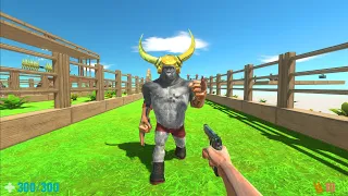 FPS Avatar with all weapons in battle with gold horned units - Animal Revolt Battle Simulator