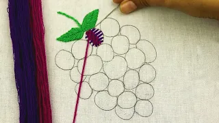 easy sewing steps to embroider grapes | fruits embroidery with easy embroidery stitches