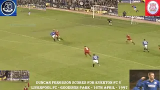 DUNCAN FERGUSON SCORES FOR EVERTON FC V LIVERPOOL FC – GOODISON PARK – 16TH APRIL 1997