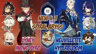 NEW SPIRAL ABYSS 4.1!? Lyney Mono Pyro & Neuvillette HyperBloom | Floor 12 Full Stars