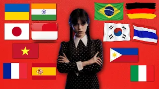 Wednesday Addams in different languages meme