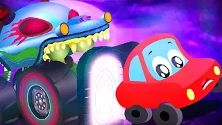 Little Red Car Vs Haunted House Monster Truck | Car Cartoons For Kids