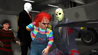 Jason vs Slenderman vs Chucky vs Freddy Krueger - Backstage Brawl Match