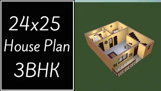 24x25 House Plan || 3BHK House Design || 600 Sqft Ghar Ka Naksha || Small 3D Home Design